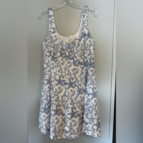 Avec Les Filles Blue White Print Fit & Flare Dress Square Neck Size 14 NWT - Picture 8 of 9
